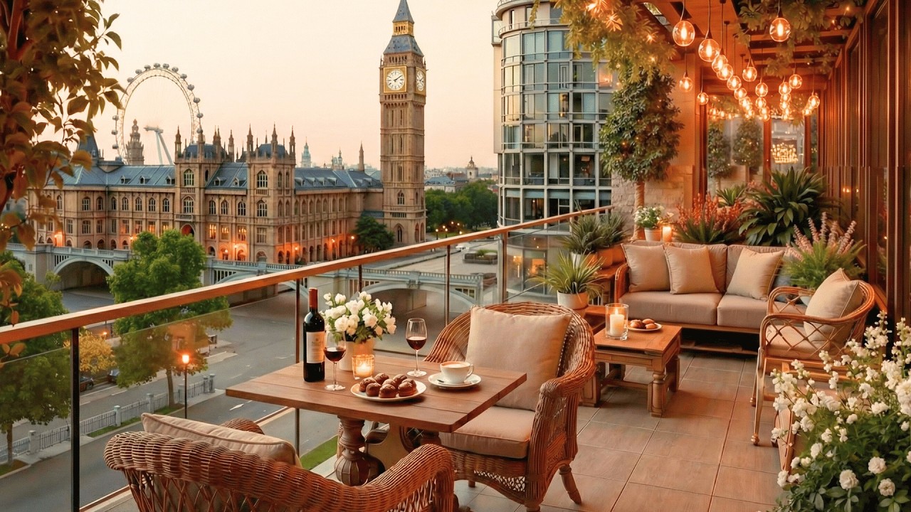 London Riverside Balcony Café Jazz at Sunset ☕Relaxing Bossa Nova & Jazz Music for Deep Focus, Work