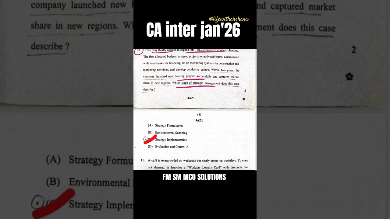CA INTER JAN 26 FMSM MCQ SOLUTION | PAPER REVIEW 