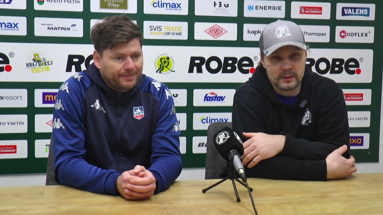 Trenéři Roman Erat a Ondřej Němec po utkání Vsetín - Třebíč 3:0