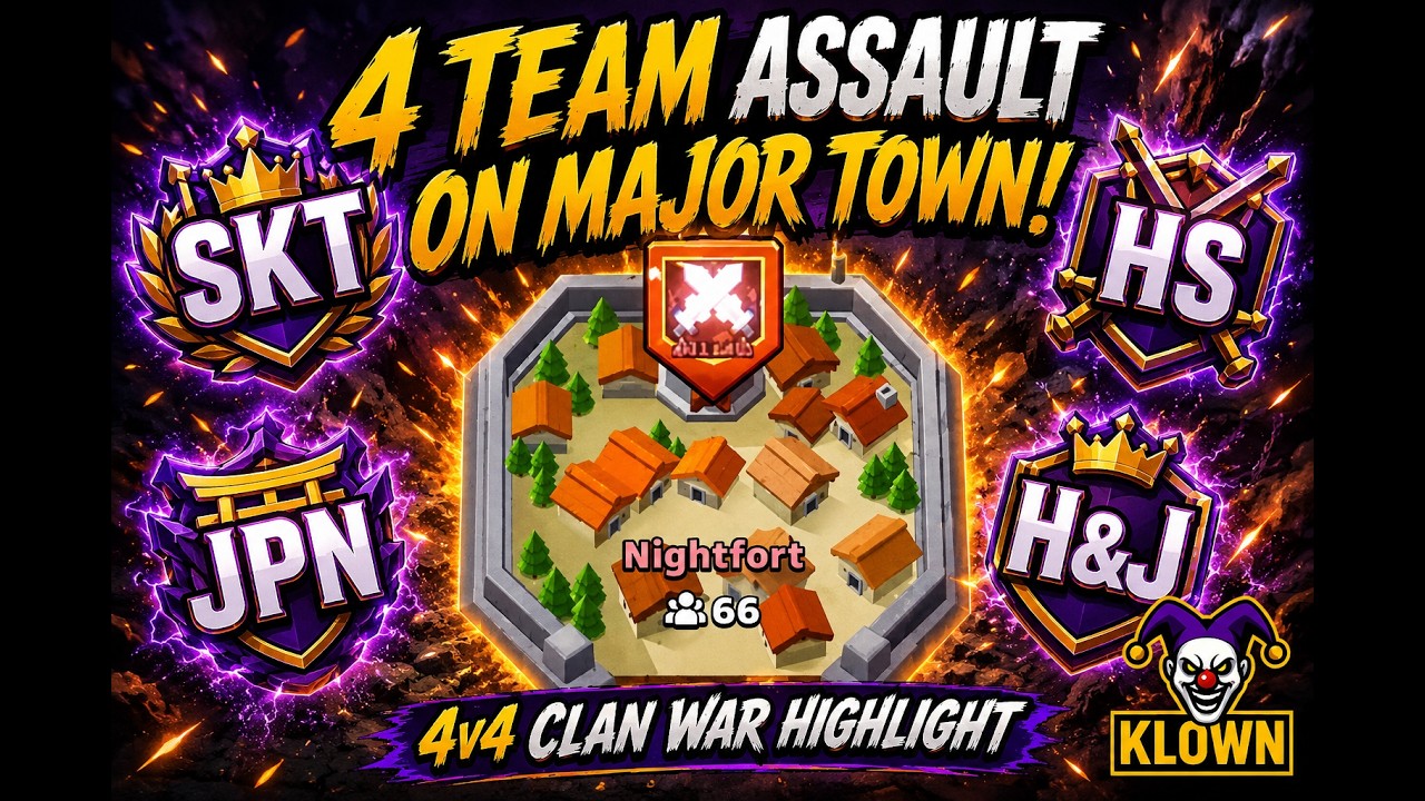 4 Team Assault on Major Town with 66 Players! - 4v4 Clan War | War Inc Rising