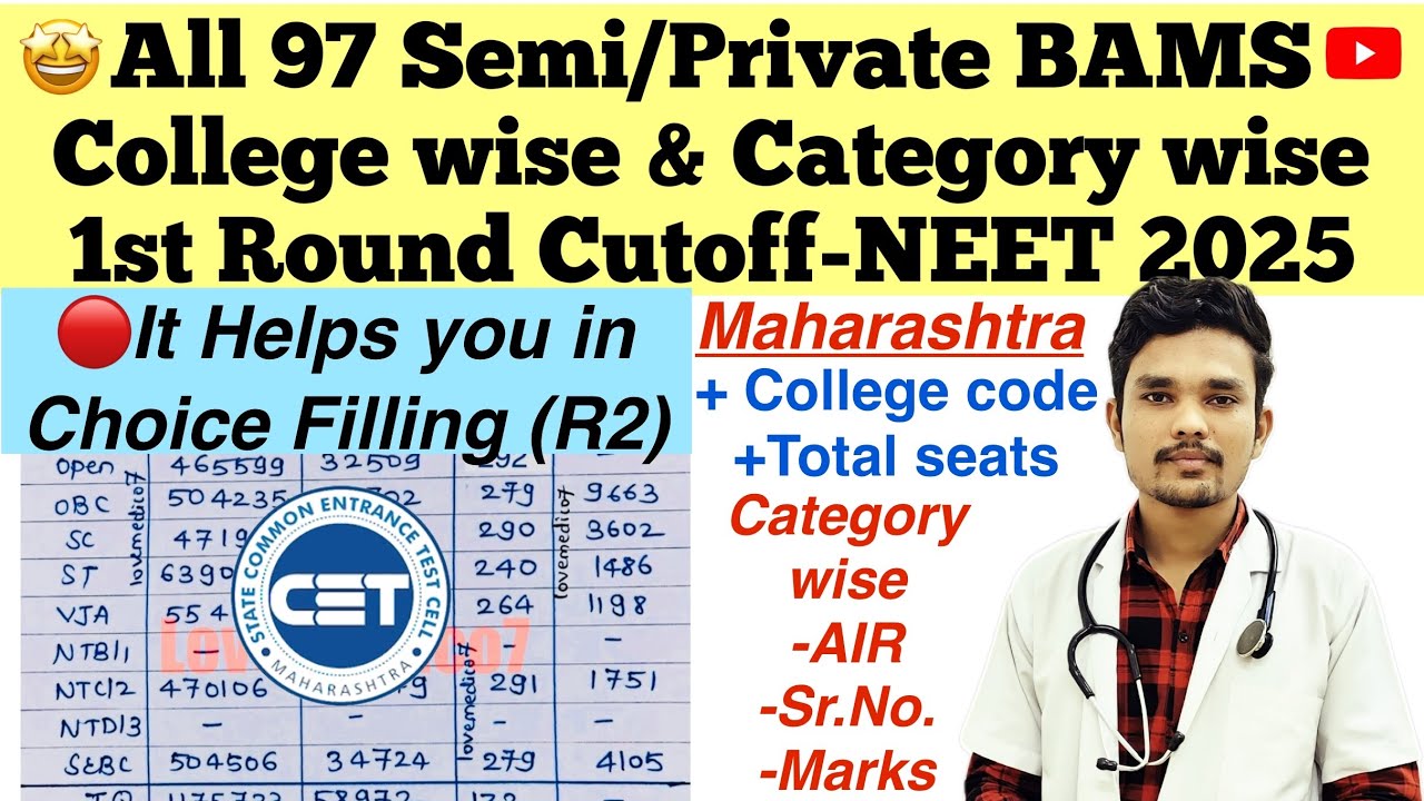 🔴MH-All 97 Private BAMS Collegewise Round 1 Cutoff-NEET 2025🤩#neet #neet2025 #bams #cutoff #feed #yt
