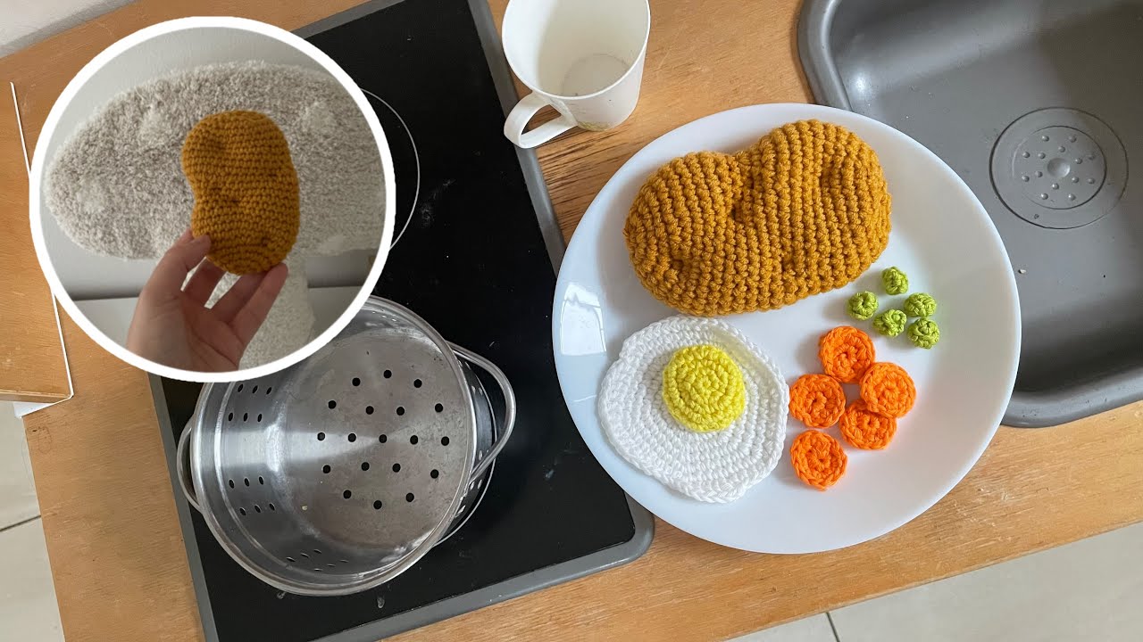 Schnitzel häkeln 🍽️ Häkelanleitung | Spielküche | Marycrochet