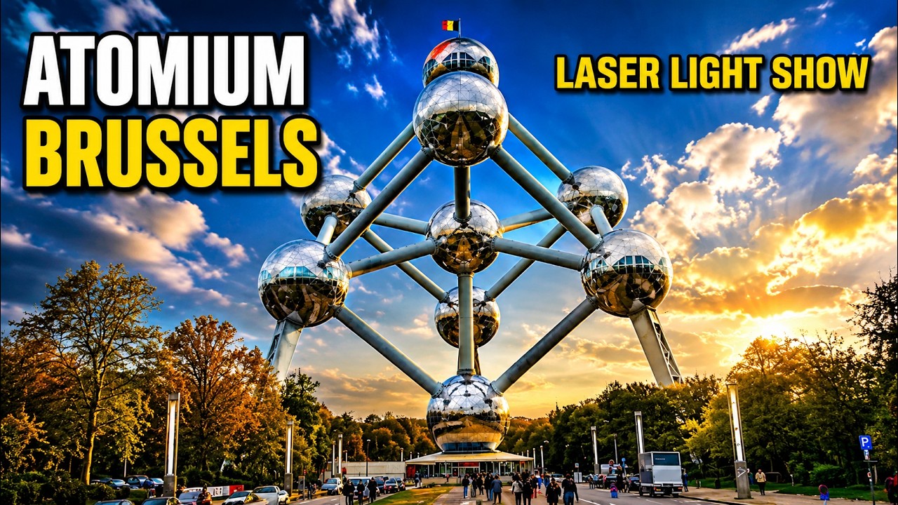 Olśniewający pokaz świetlny Atomium z bliska