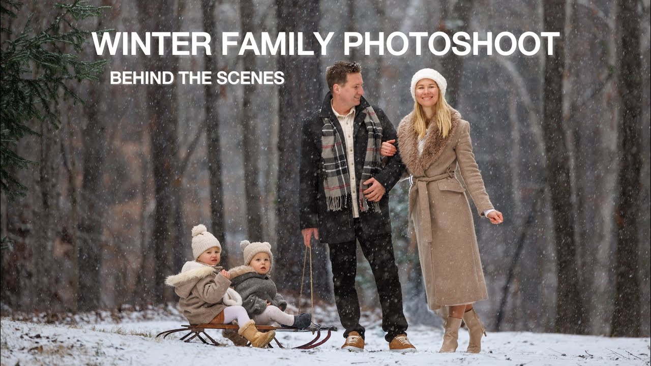 How I take Family Pictures in the Snow Using Canon EOS R5 and a Flash. Behind the Scenes.