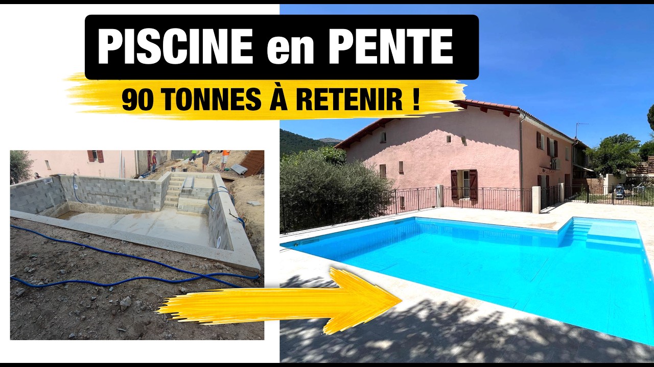 Piscine en restanque : 90 tonnes à retenir et mur de soutènement