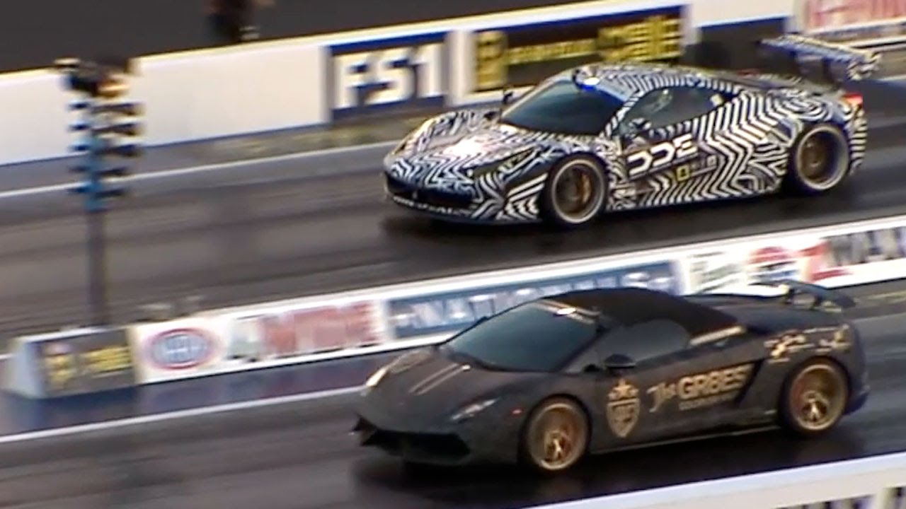 Lamborghini Gallardo LP570-4 Performante vs Ferrari 458 1/4 Mile Drag Racing during GoldRush Rally
