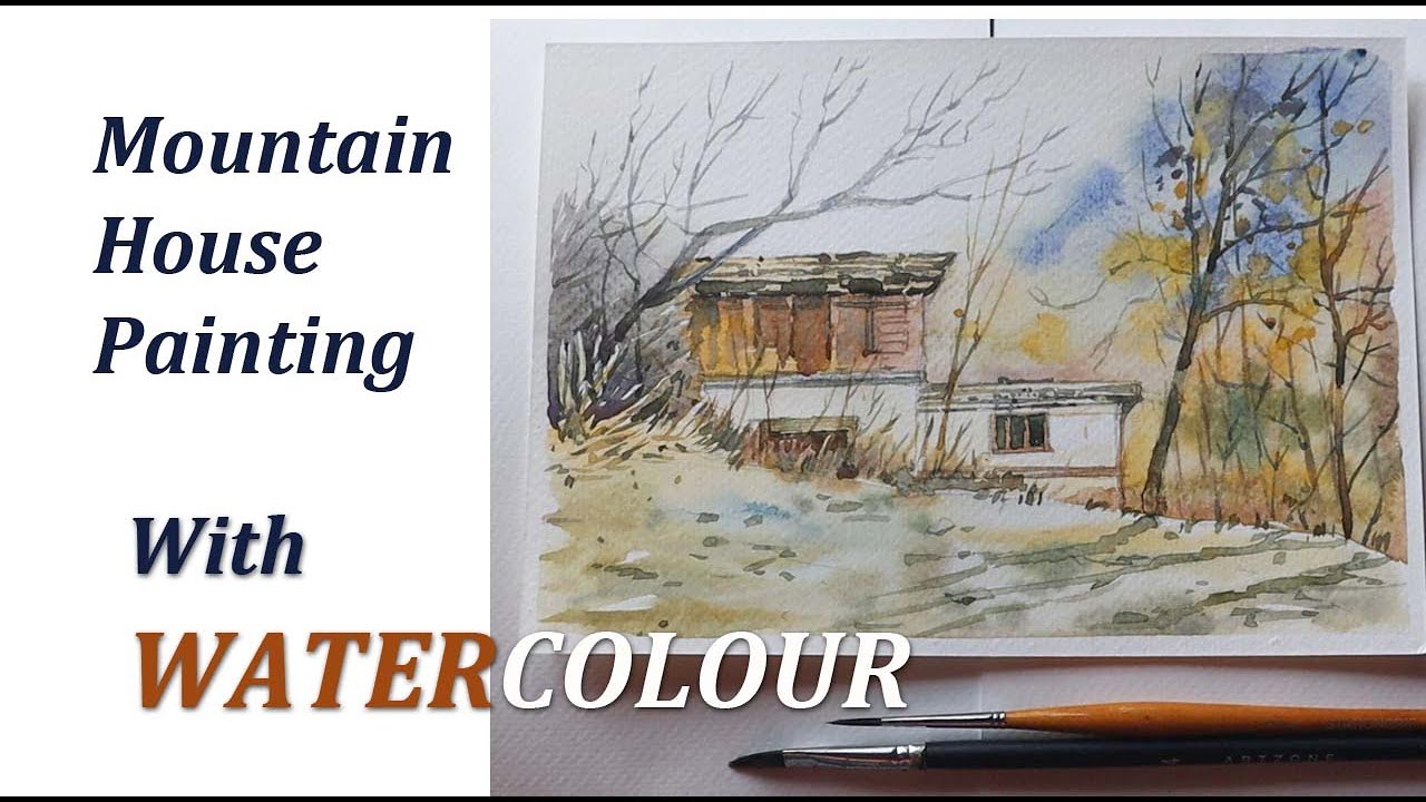 Easy watercolour of mountain houses | scenery painting | watercolor loose painting