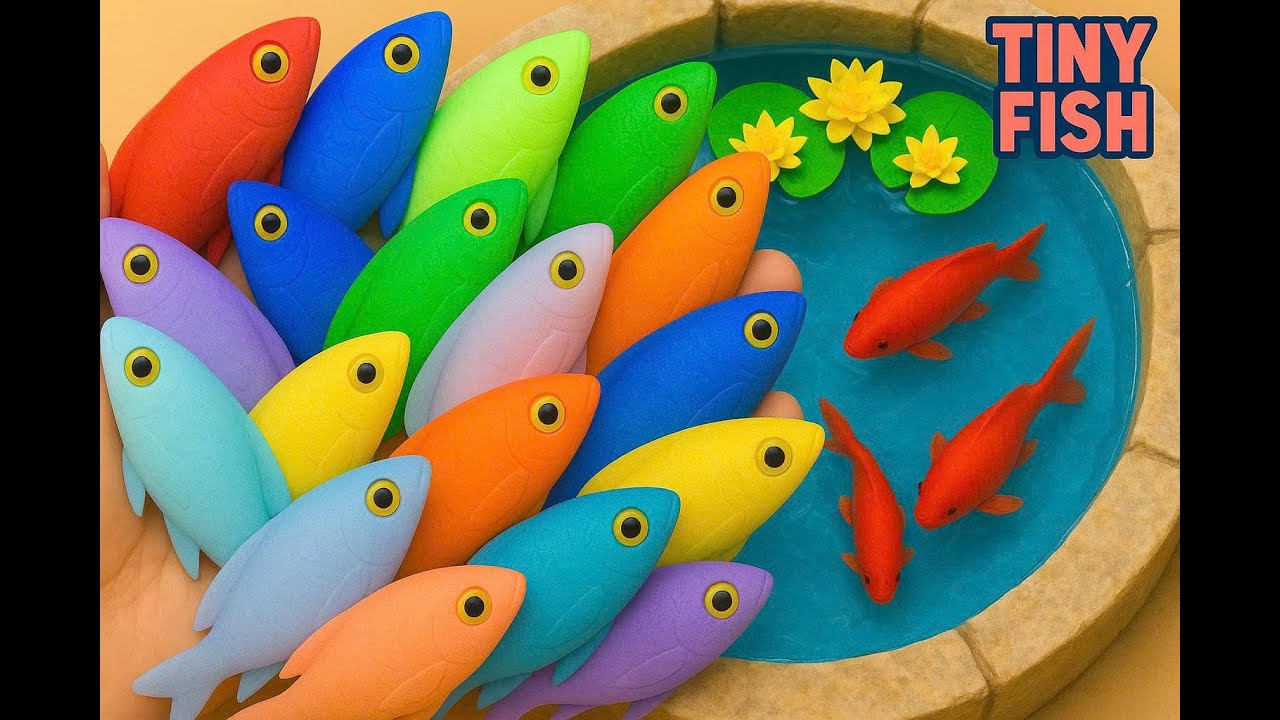 Catch beautiful ornamental fish in the small pond: pencil fish, clownfish, swordfish,  leopard