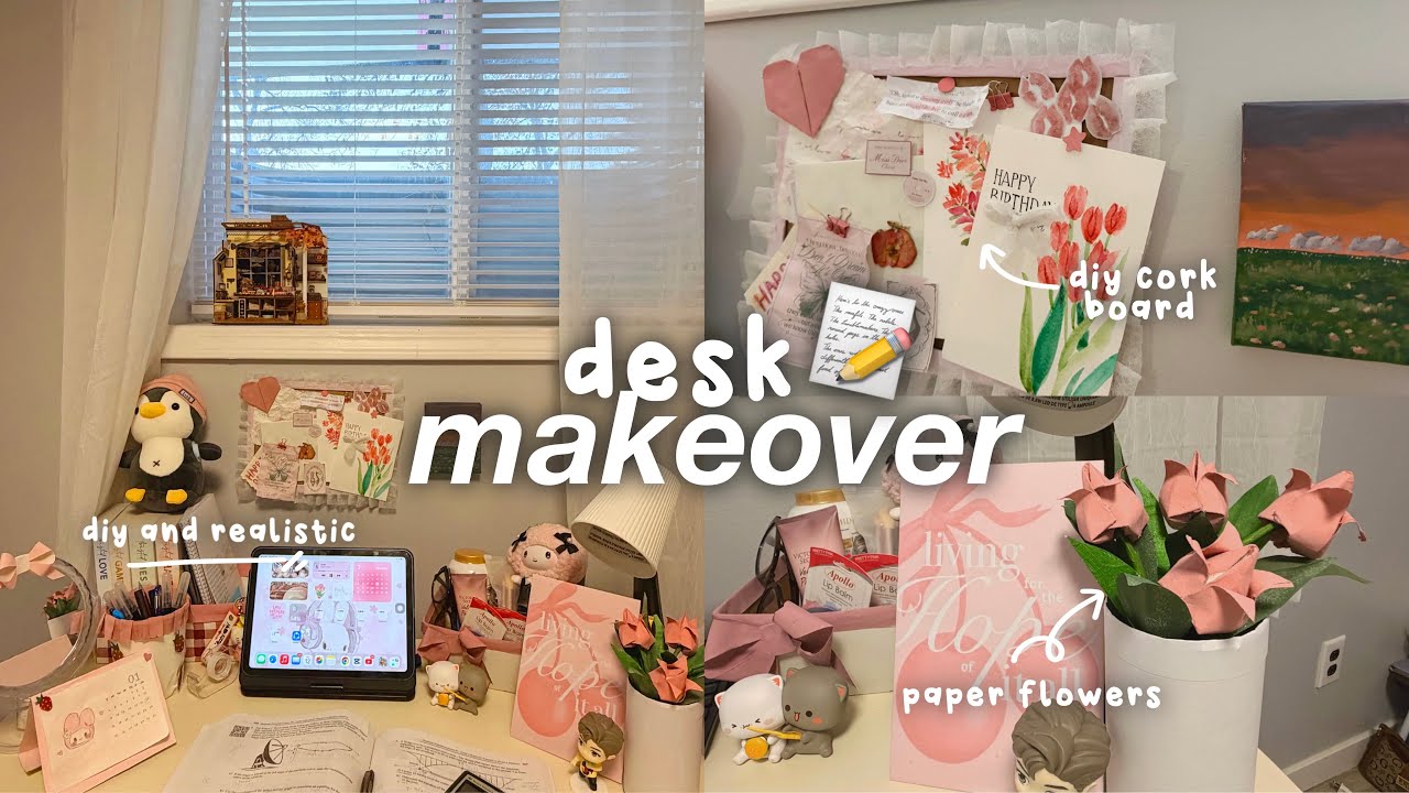 desk makeover as a broke student 📝🌷| realistic, diy, and cozy