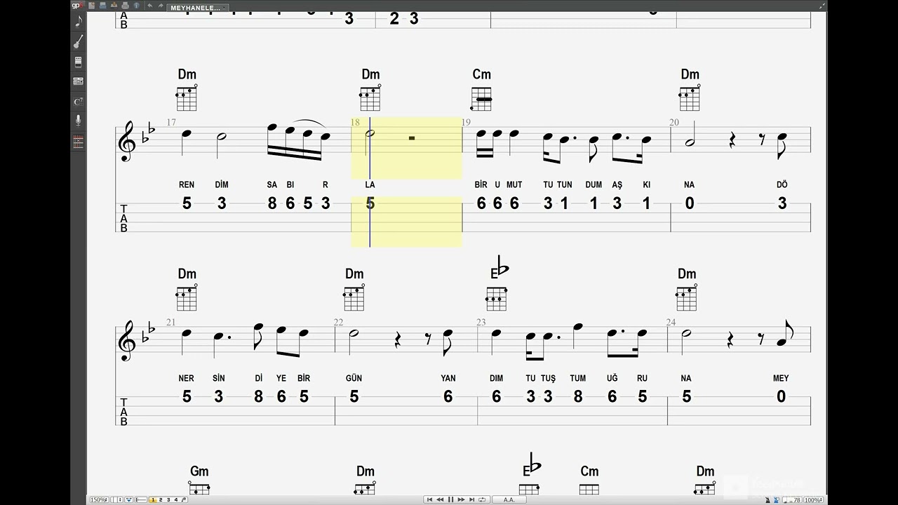 Meyhaneler Sen - Gece Yolcuları / Ukulele Nota Tab Akor