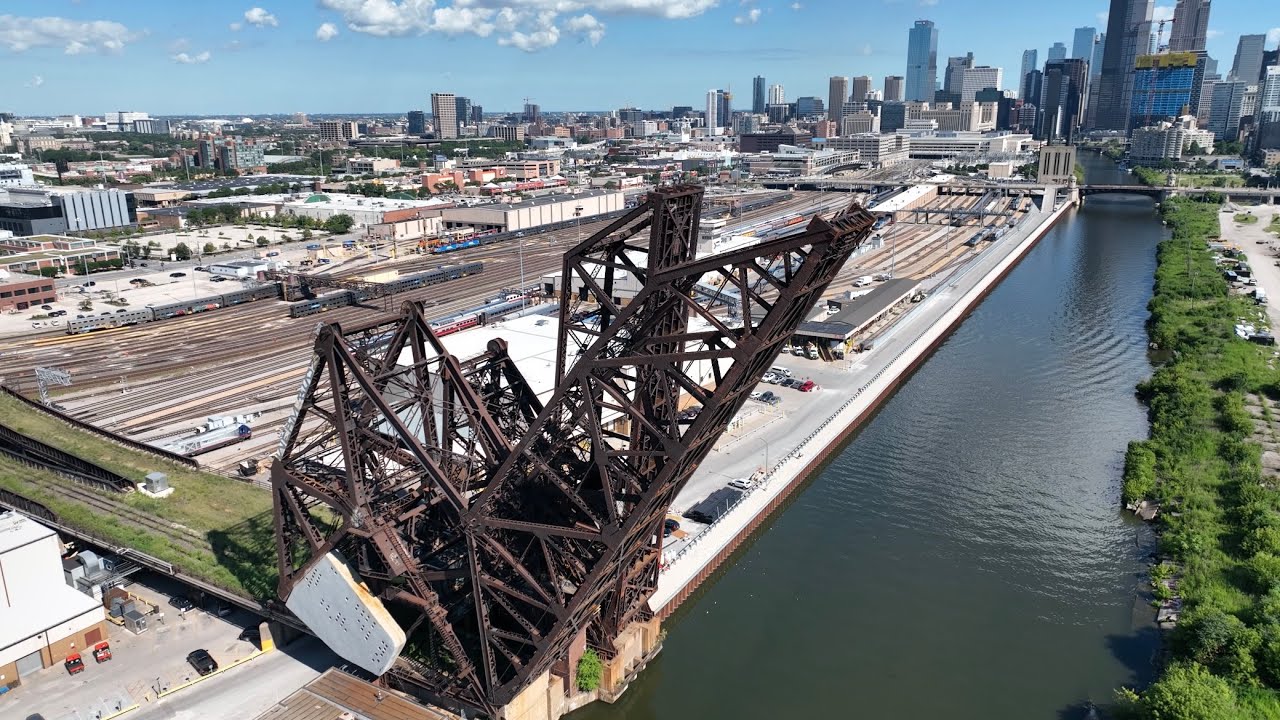 Drone View Of St Charles Air Line Bridge Over Chicago River