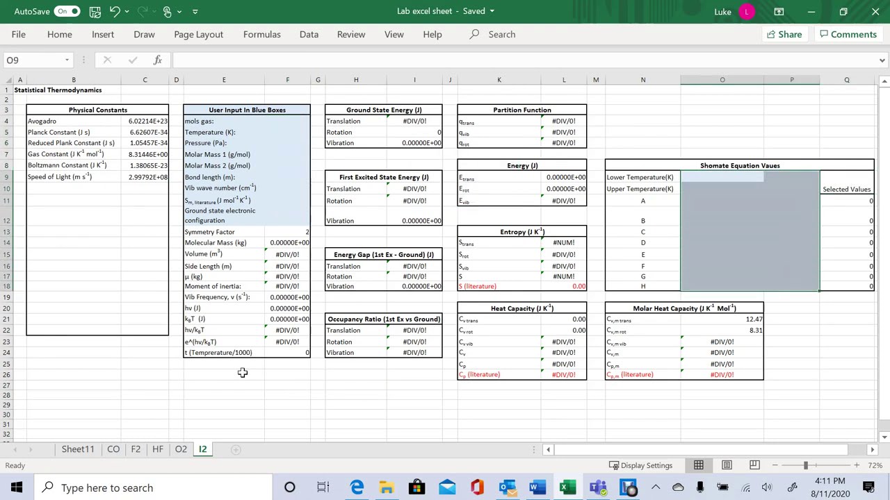 EXCEL for Statistical Thermodynamics
