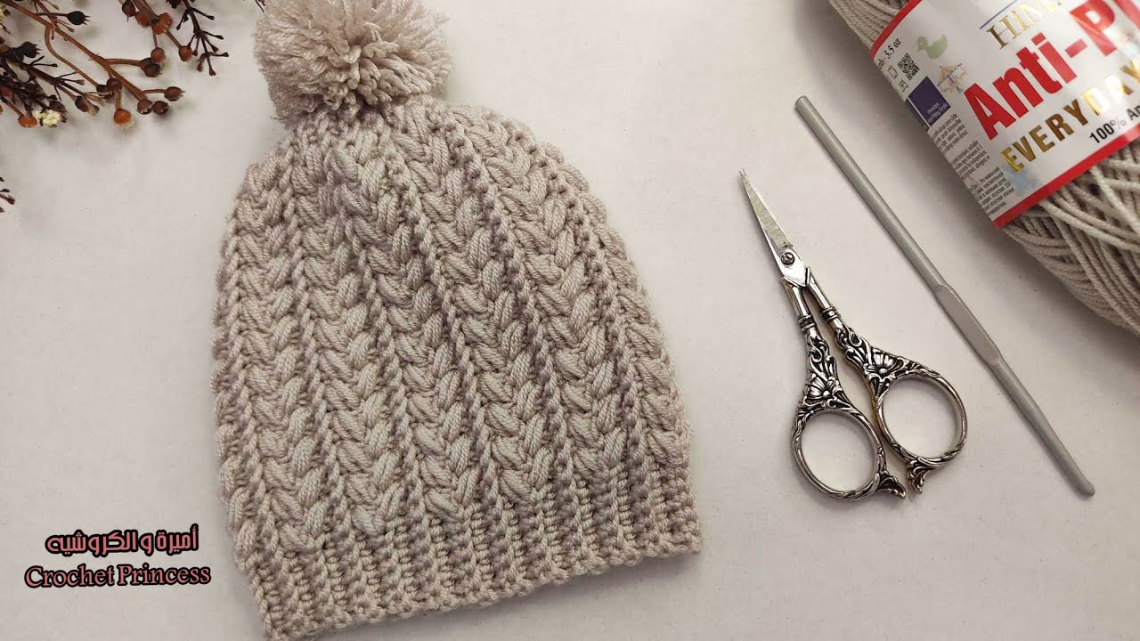 كروشيه طاقية / ايس كاب بغرزة مجسمة لاي مقاس مع شرح سهل للمبتدئين Crocheted icecap