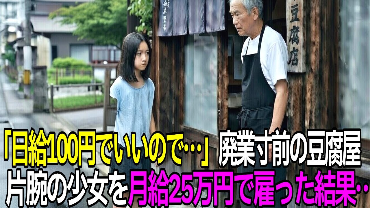 廃業寸前の豆腐屋に13歳の片腕を失った少女が現れ「日給100円でいいので…」60代店主が快く雇うと、1ヶ月後に凄まじい電話がかかってくるのだが…