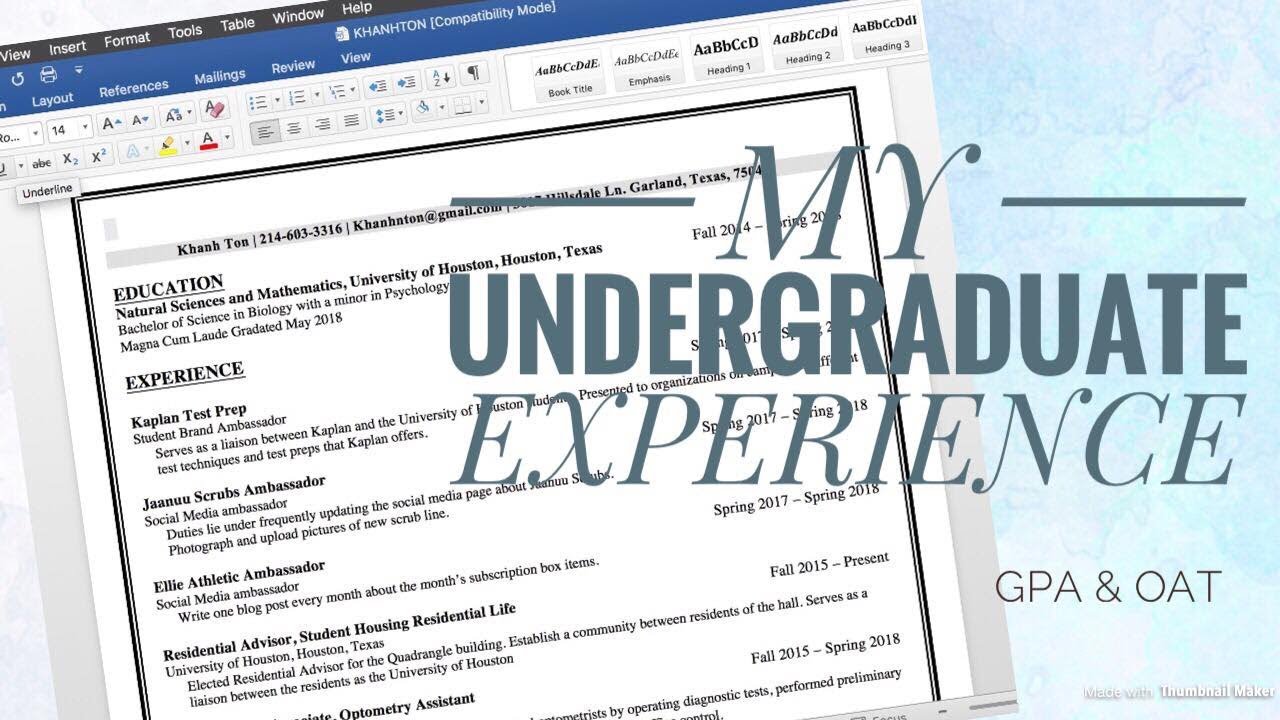 MY UNDERGRADUATE EXPERIENCE | OPTOMETRY STUDENT