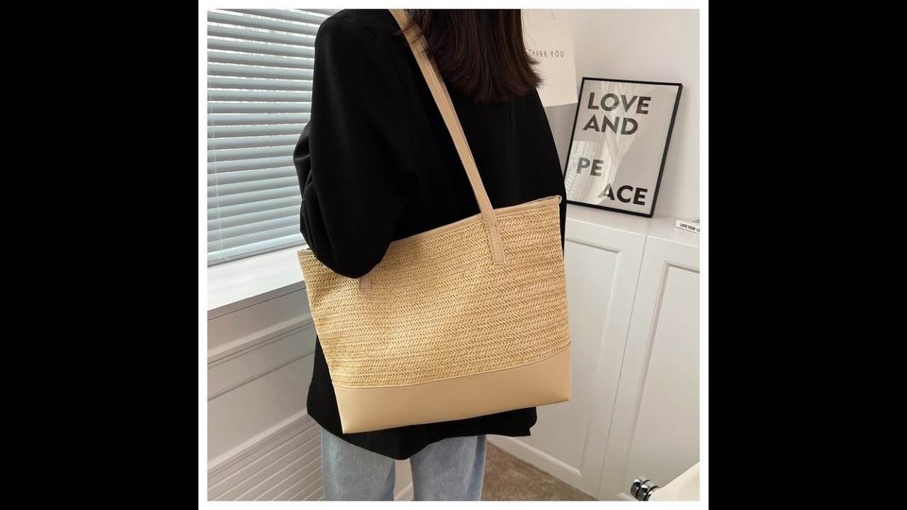 straw beach bag with custom logo fashion tote bag new amazon handbag