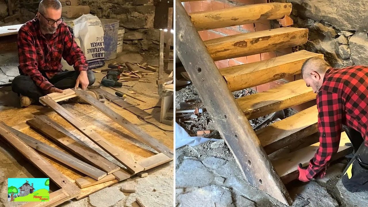 Ep. 85 - Cabin in the Italian Alps - Finishing off the wooden steps and window frame