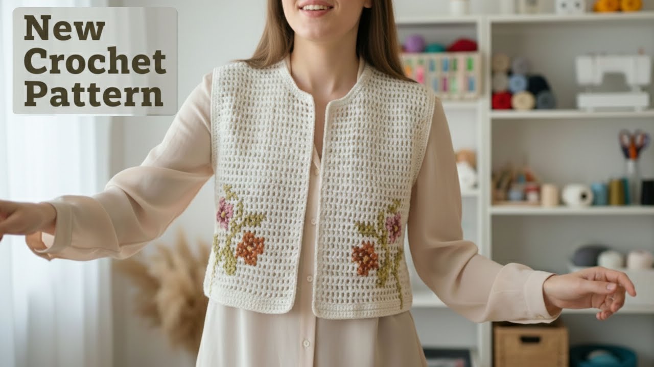 HERKES NEREDEN ALDIN DİYE SORACAK! 😱 3 Par&ccedil;a İŞLEMELİ Yelek (VEST) Yapımı! CROCHET TREND