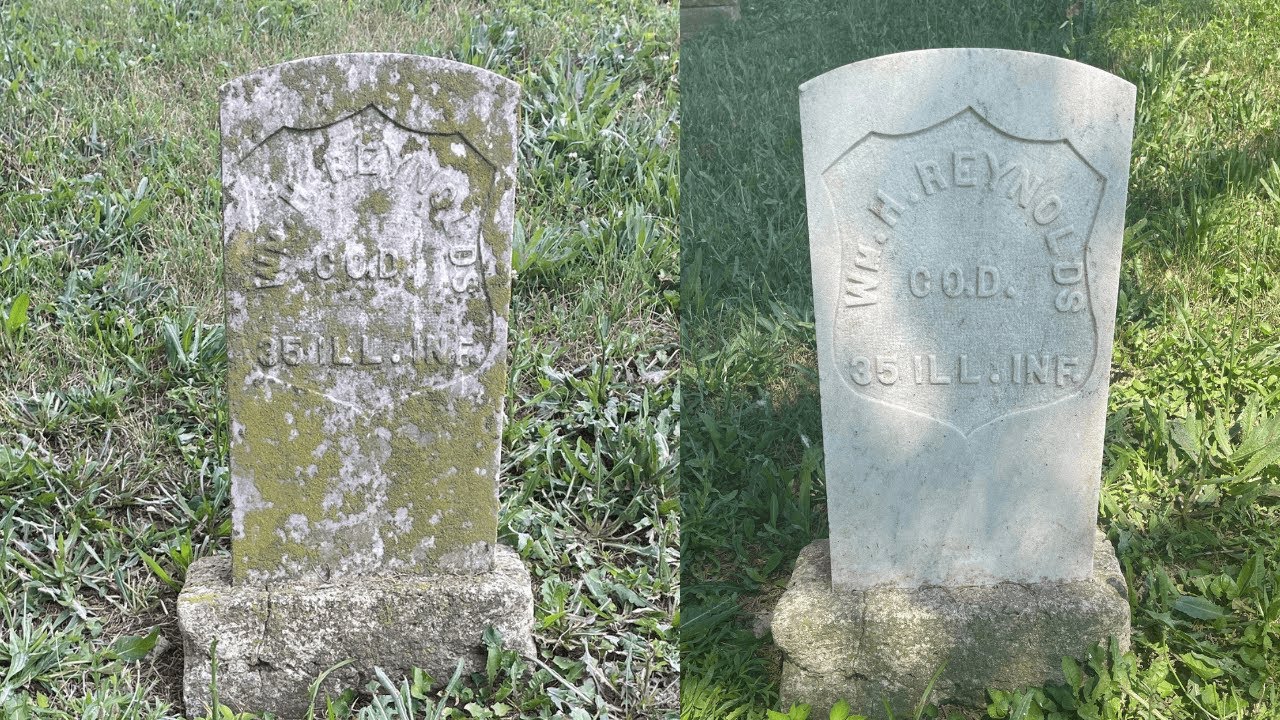 Cleaning William Reynolds Civil War Headstone 113 Years Later