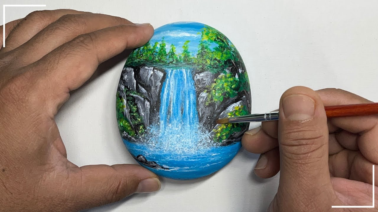 Painting a Magical Waterfall on a Stone | Relaxing Beginner-Friendly Rock Art Tutorial