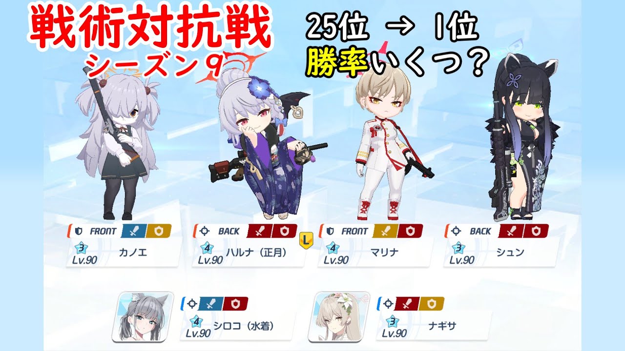 【ブルアカ】  25位 → 1位まで 雑凸編成(カノエ採用)の勝率調査 【戦術対抗戦 シーズン9】