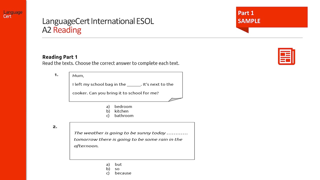 LanguageCert International ESOL Exploring A2 (Access) Reading