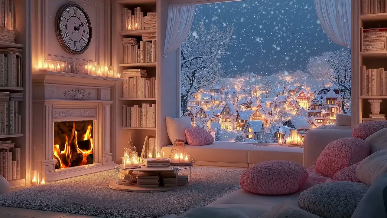 🔥 Snowy Cabin Fireplace | Blizzard Night Ambience 3 Hours | Relaxing Sleep Focus Study Meditation