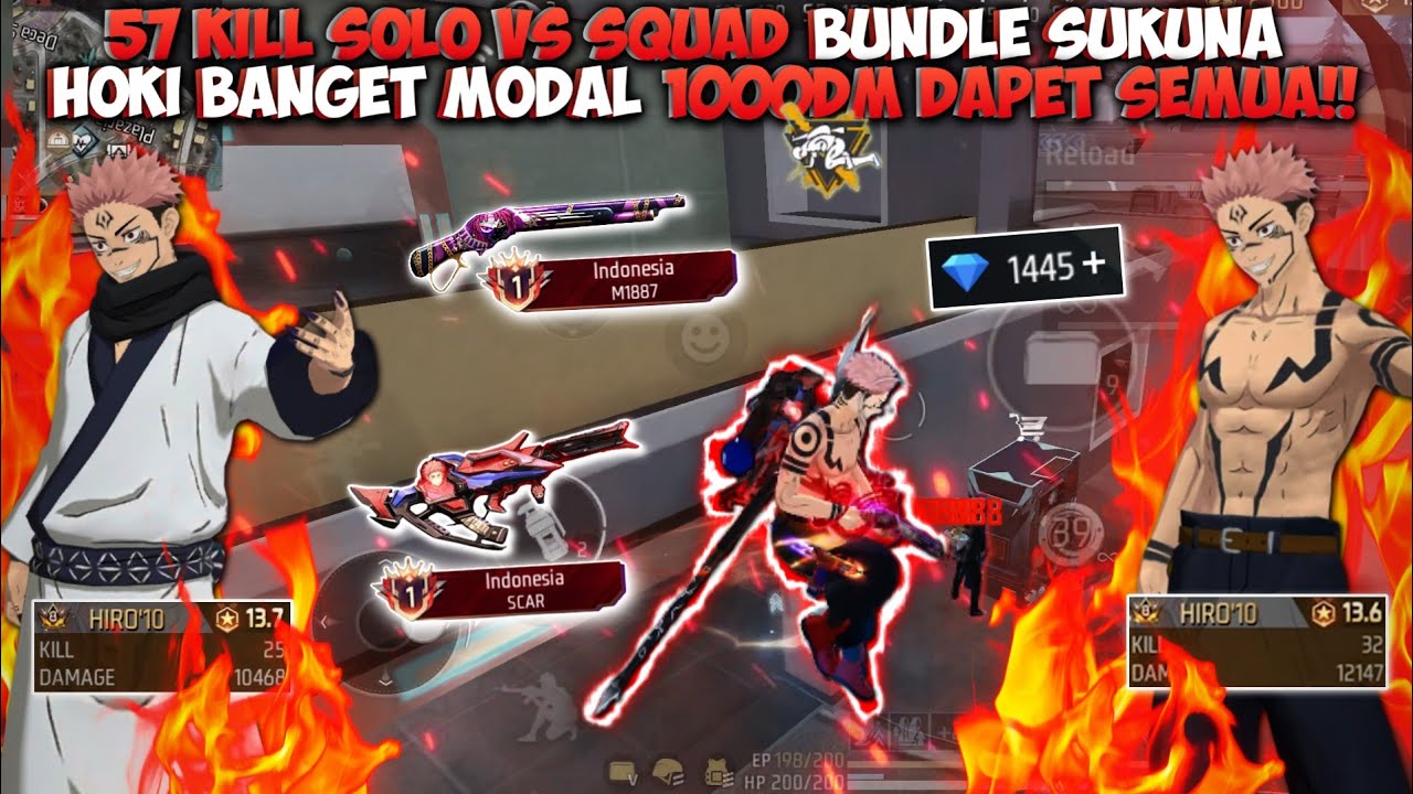 57 KILL SOLO VS SQUAD SPIN BUNDLE SUKUNA & GROZA YUJI ITADORI!! HOKI BANGET CUMA MODAL 1000 DIAMOND!