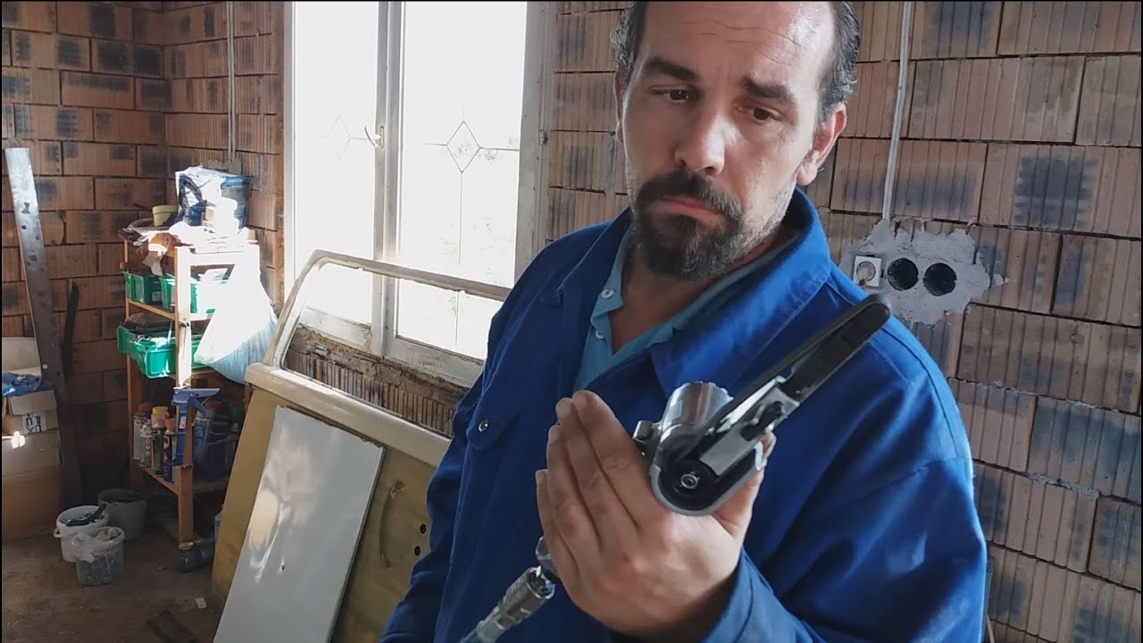 Pneumatikus mini szalagcsiszoló vélemény, bemutató teszt.