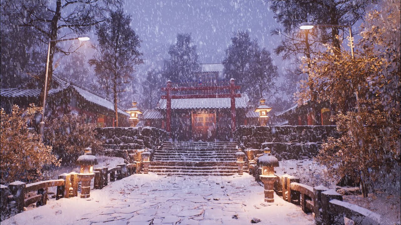 I want to see snow falling | The sound of snow falling and birds chirping at a mountain temple