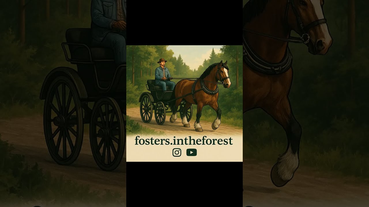A quiet forest journey by horse and carriage