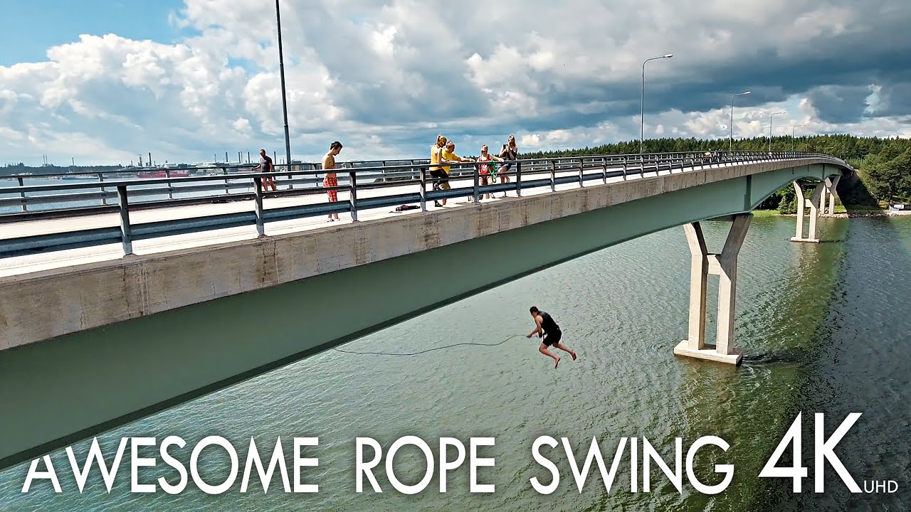 Awesome Rope Swing off a 60ft Bridge - 4K