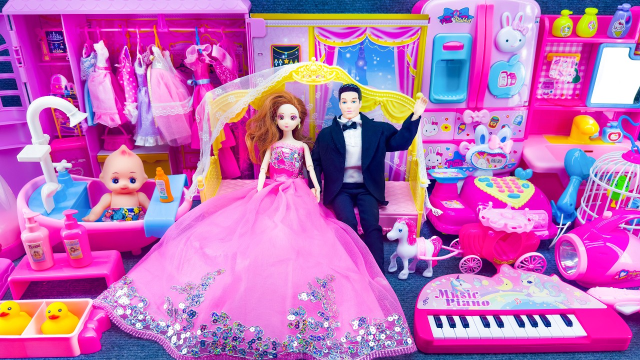22 Minutes Satisfying Unboxing Pink Barbie Princess Kitchen, Rock Bed Play Set Review Toys