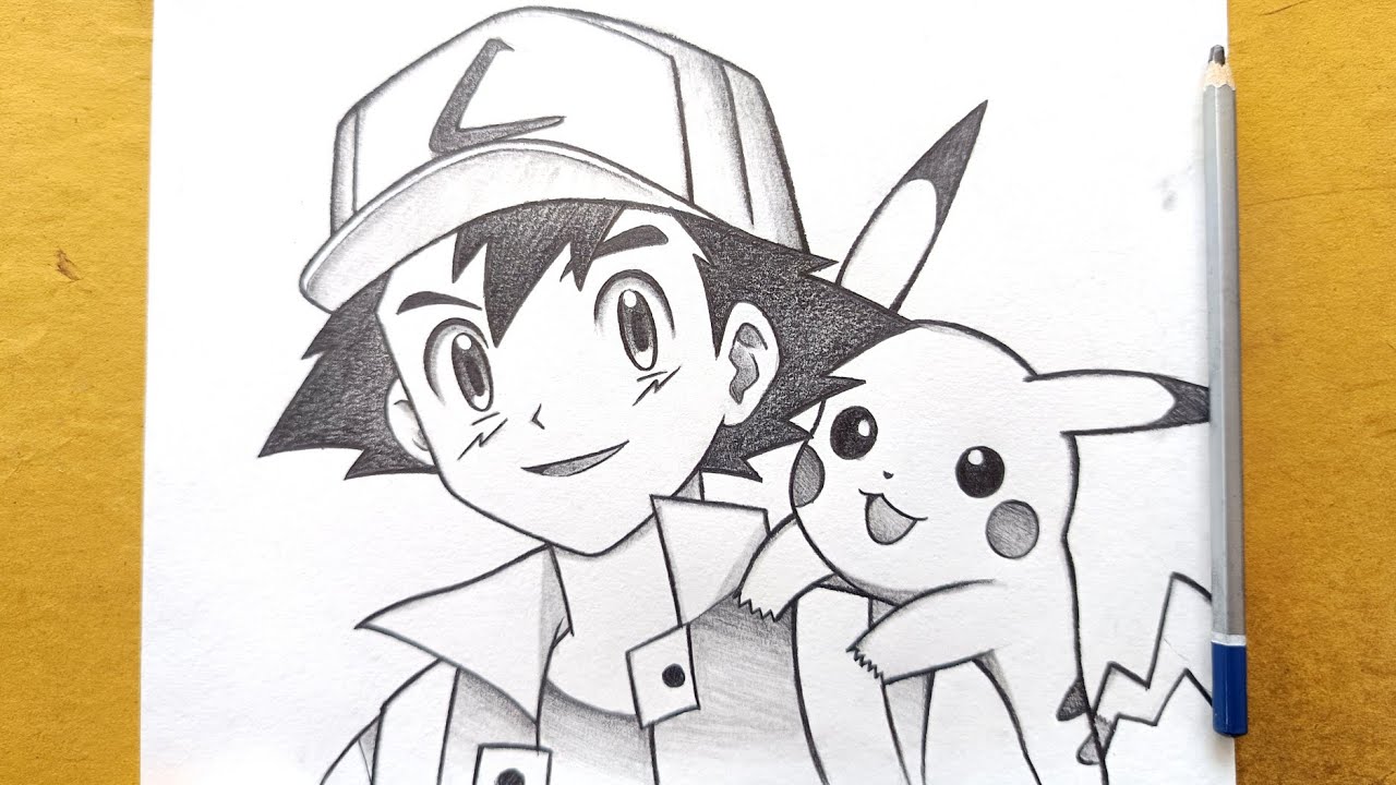 How to draw Ash And Pikachu easy from (Pokemon) || Anime drawing || Easy drawing ideas