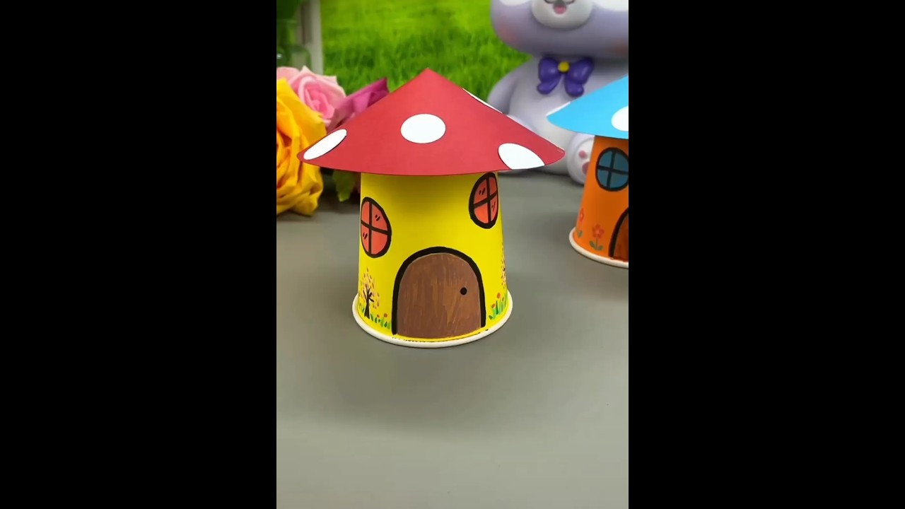 Let&rsquo;s make it with paper cups together, the cute mushroom house#creative art#handicraft#creative han