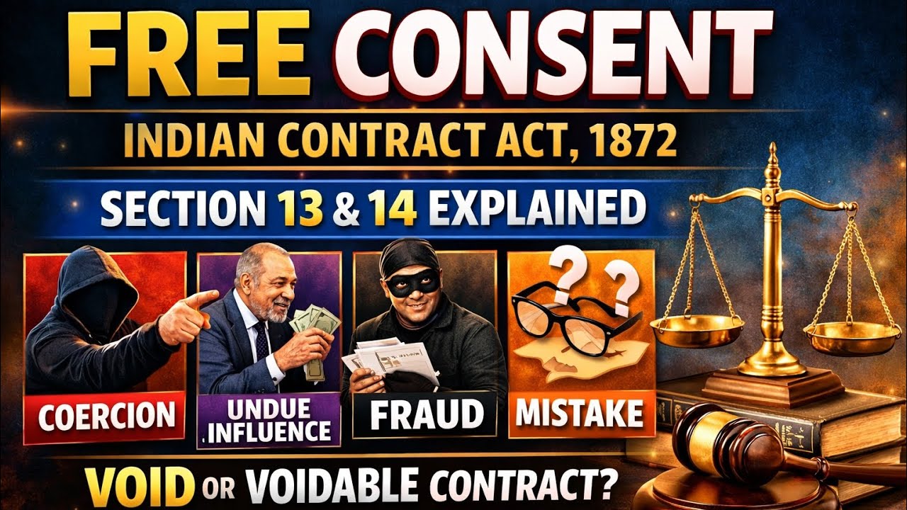 Free Consent Under Indian Contract Act 1872 | Section 13 & 14 Explained | Coercion, Fraud, Mistake
