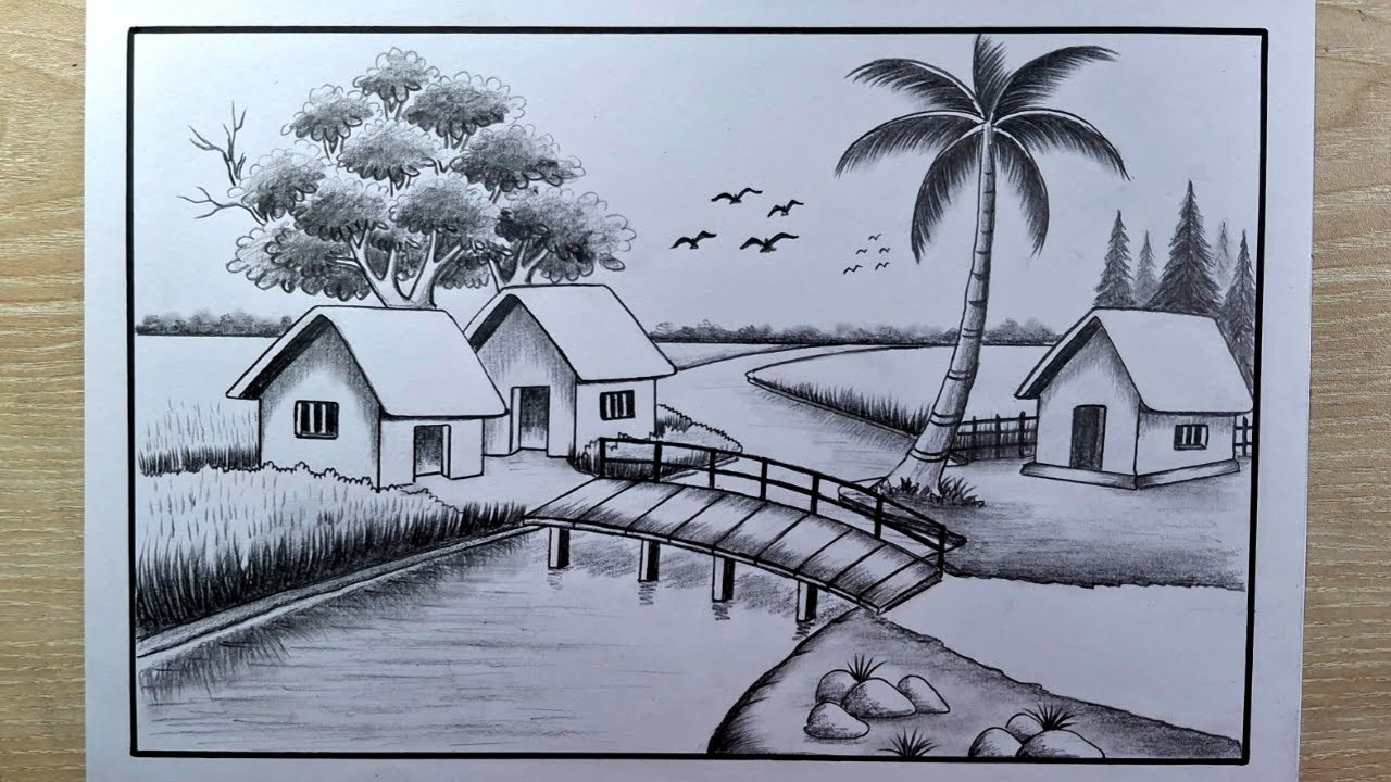 How to Draw Beautiful River Bridge Scenery Step by Step Very Easy | Bridge  Drawing by pencil sketch