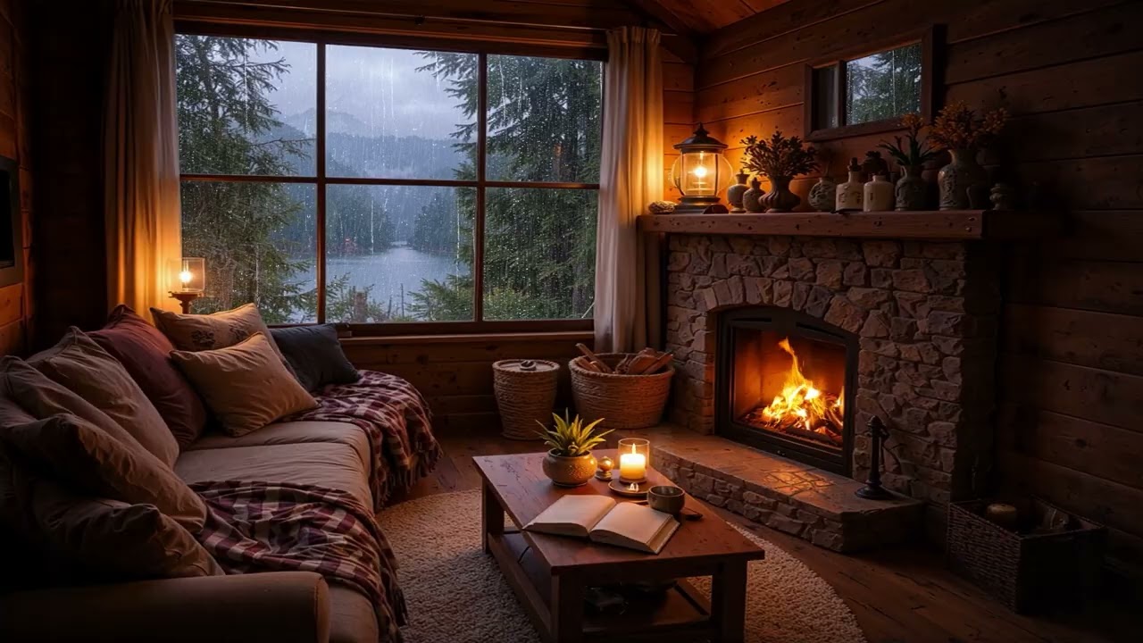 Cozy Cabin Rainstorm & Fireplace Sounds 🌲🔥 | 10 Hours of Deep Sleep & Relaxation