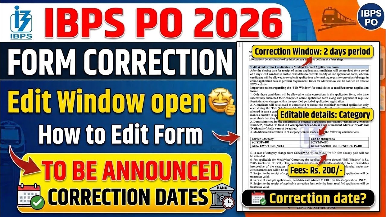 IBPS PO correction window 2026 | IBPS PO form correction kaise kare | IBPS po correction date 2026