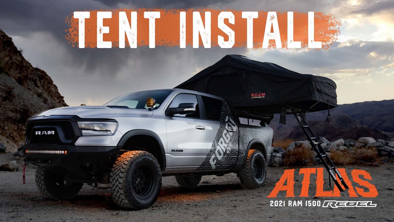 Installing our Roam Adventure Co Vagabond XL Tent on our Overlanding 5.7L Hemi V8 Ram 1500 Rebel