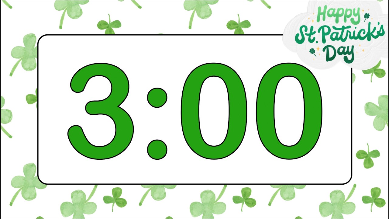 3 Minute Chill Saint Patrick’s Day Countdown Timer (Fun Bells Alarm at End, No Music)