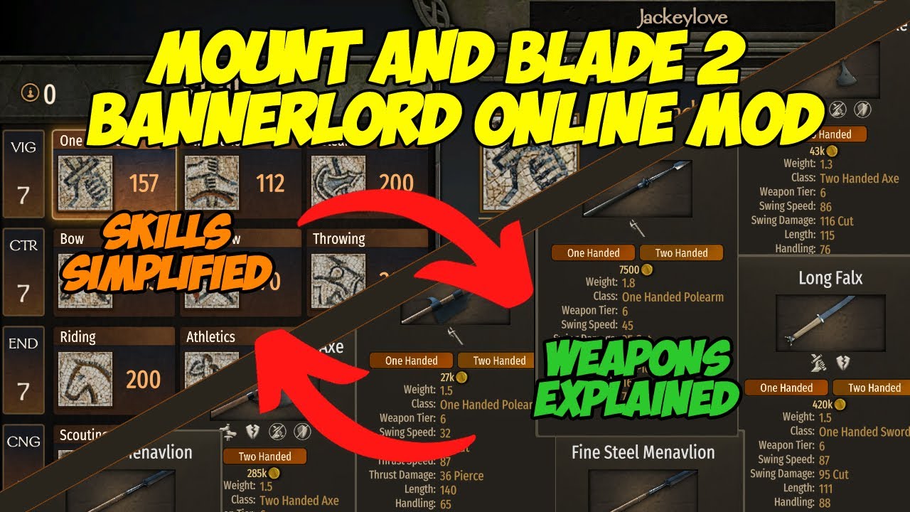 Модификация для Bannerlord Online | Упрощенное описание навыков и оружия.
