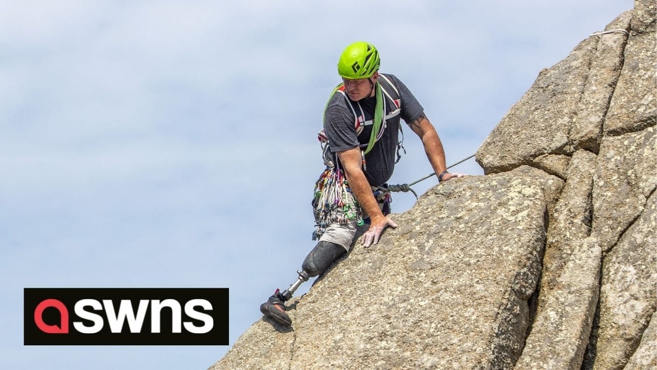 Amputee army veteran smashes UK's most difficult rock climbs on his prosthetic leg | SWNS
