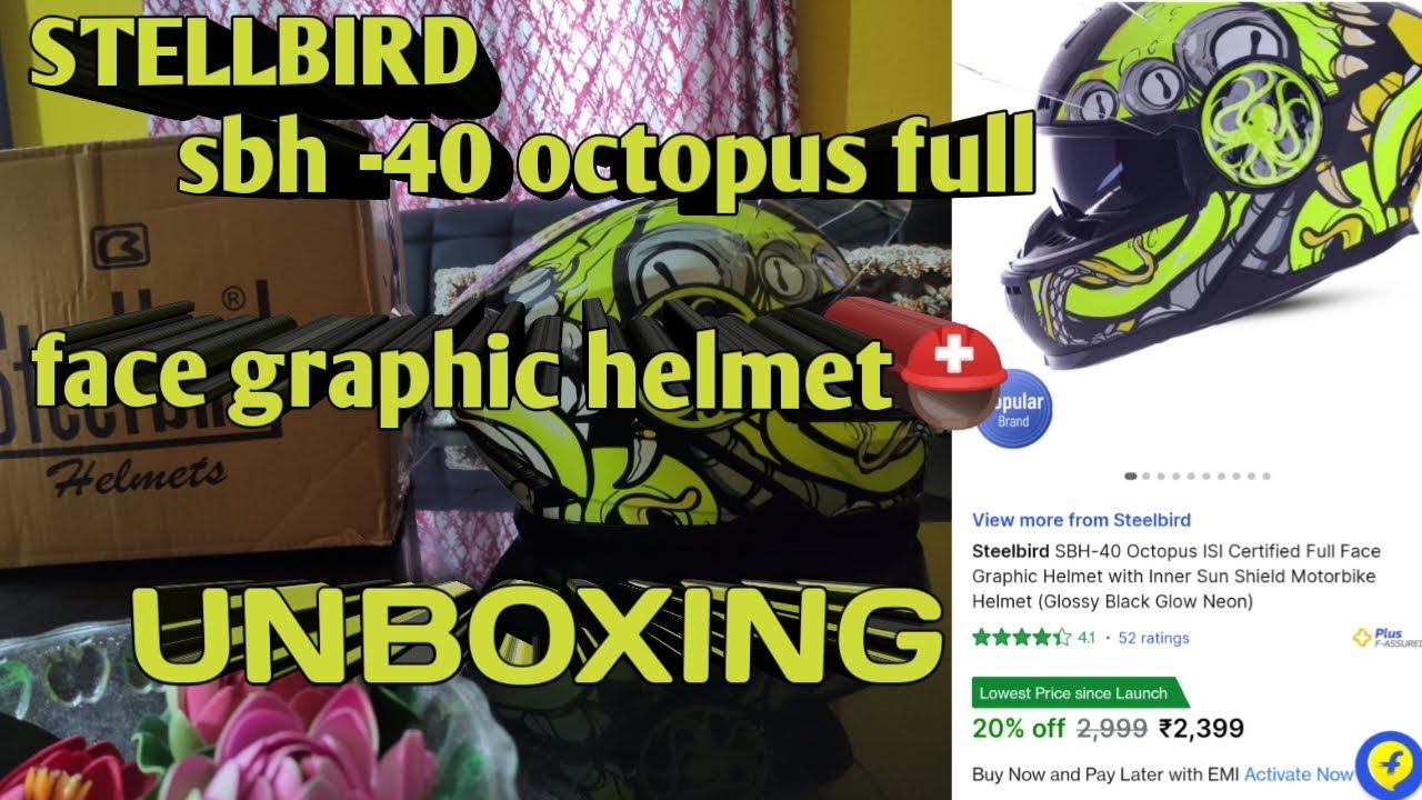 Steelbirth sbh -40💙 octopus isi certified fullface graphic helmet⛑️ with inner sun shield  helmet❣️🔥