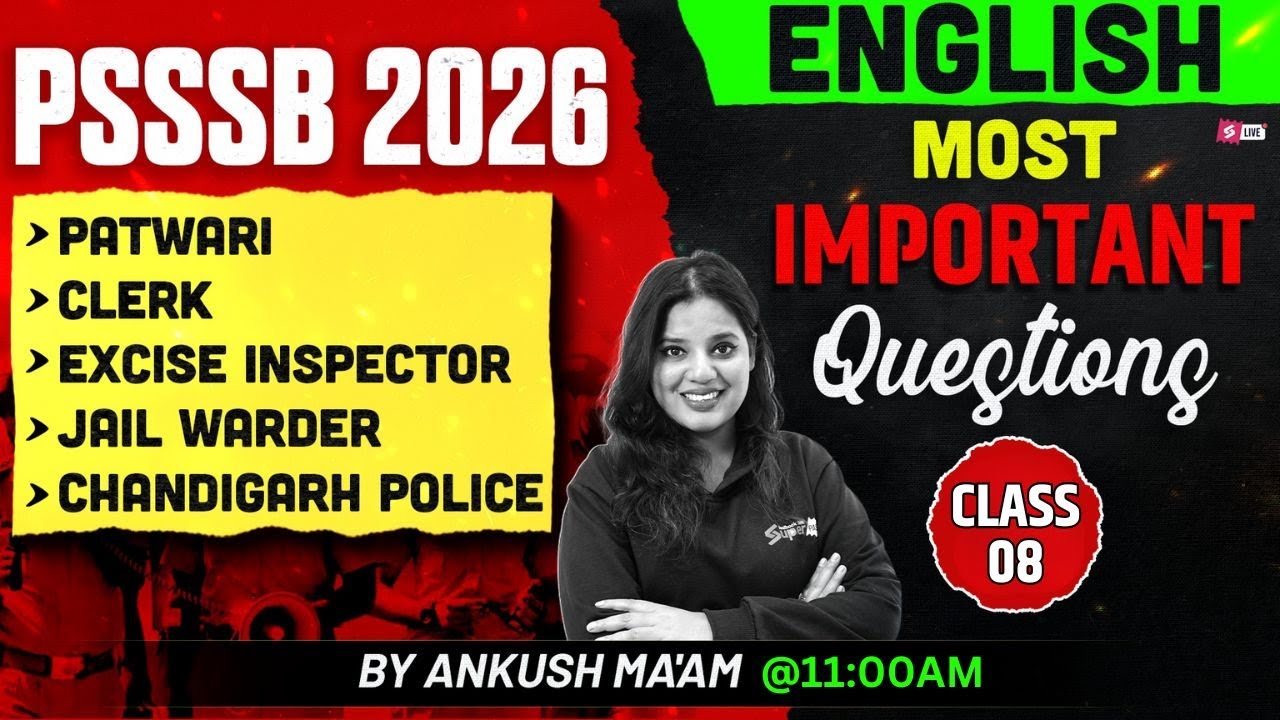 PSSSB Patwari, Jail Warder, Clerk, Excise Inspector 2026 | English Most Important Questions