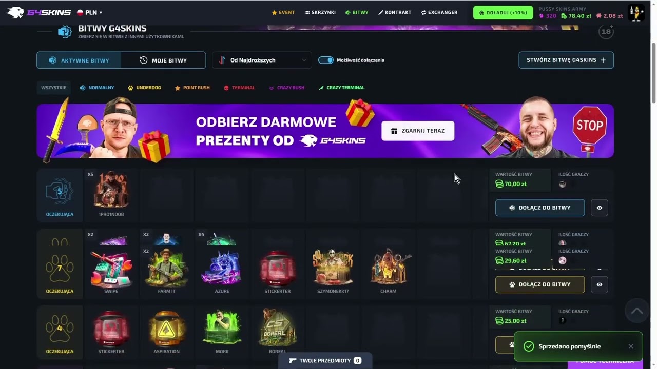 DOBRE BITWY na G4SKINS!!! (KONKURS NA 50PLN)