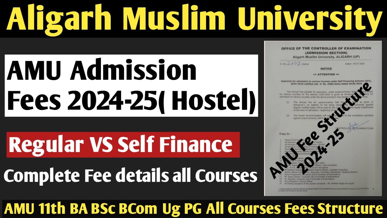 AMU Admission Fees 2024-25 AMU 11th BA BSc BCom BALLB BTech All Courses Fees 2024 AMU Regular vs SFS