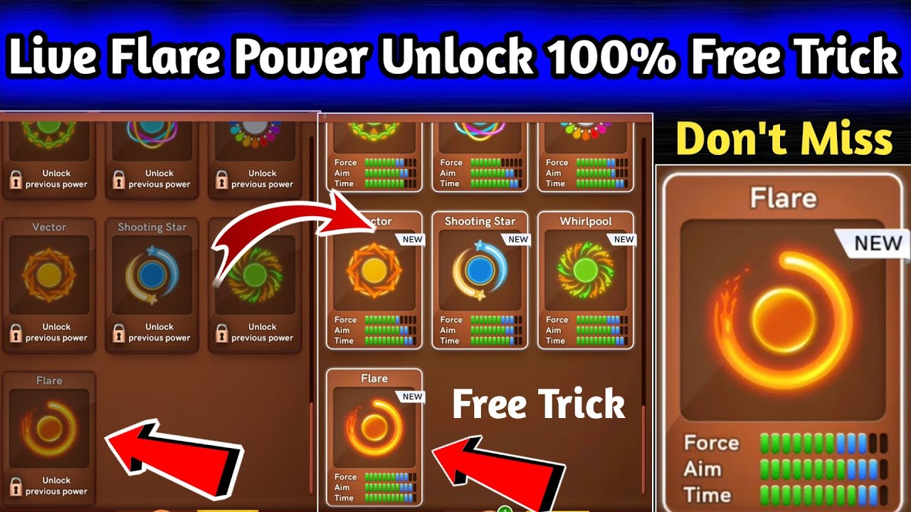 Flare Power Unlock 100% Free Trick 😱 Carrom Pool Flare Open Free Trick Full Details Don't Miss 🔥
