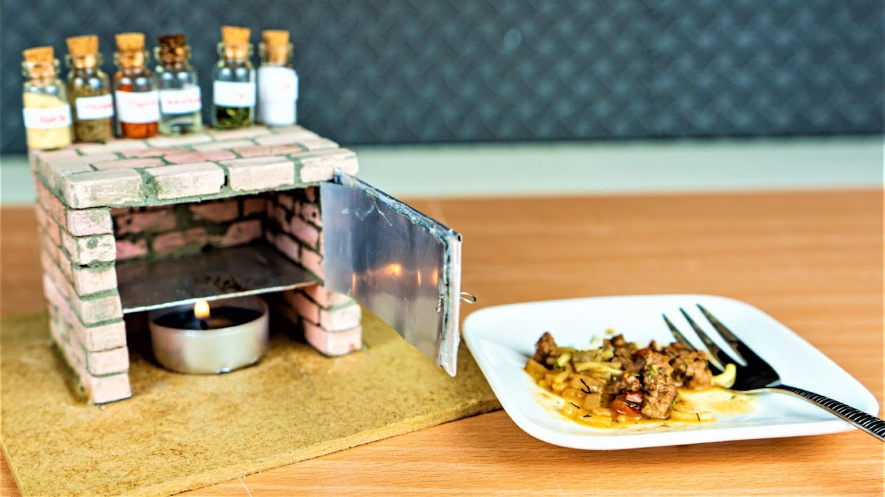 How to make a miniature oven and prepare minifood a delicious meat dish
