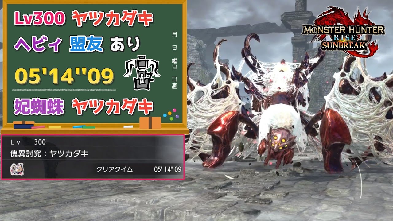 【MHR:SB】傀異討究:Lv300ヤツカダキ　05'14''09　ヘビィボウガン　操竜、環境生物、盟友あり【ps5版】